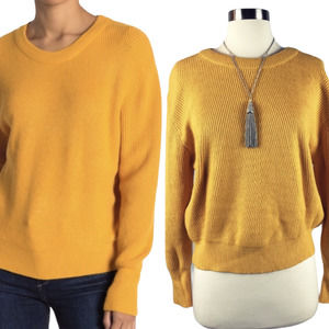 NORDSTROM ELODIE Sweater Mustard Yellow Ribbed Waist Crew Neck Pullover Small
